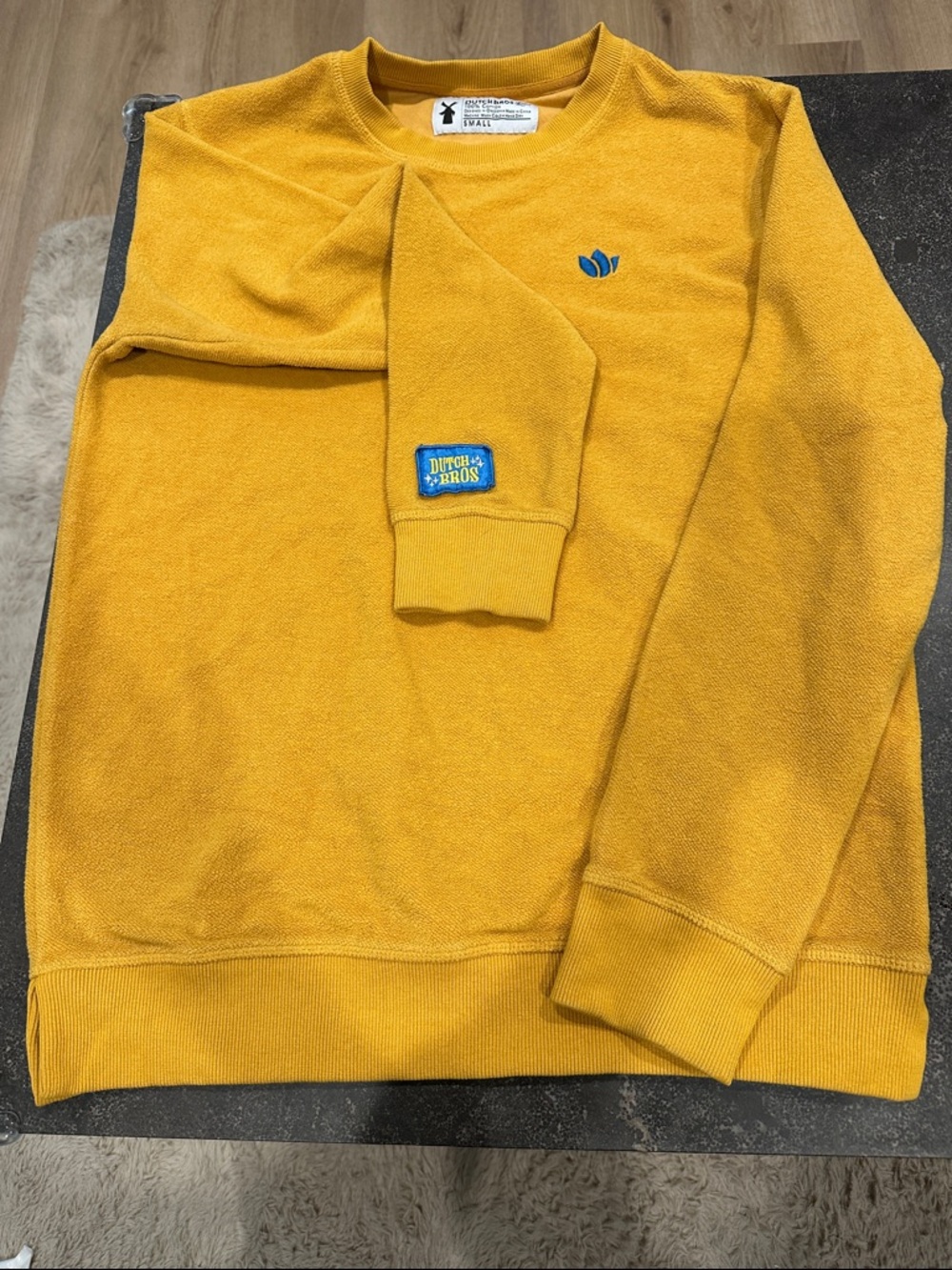 Dutch Bros Men/Women Mustard Yellow Crewneck with Blue Logo